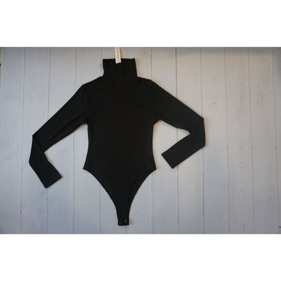 Cappella Black Ribbed Turtle Neck Long Sleeve Bodysuit - Size L, NWT - Picture 4 of 9